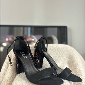 Black Embroidered Women's Heels